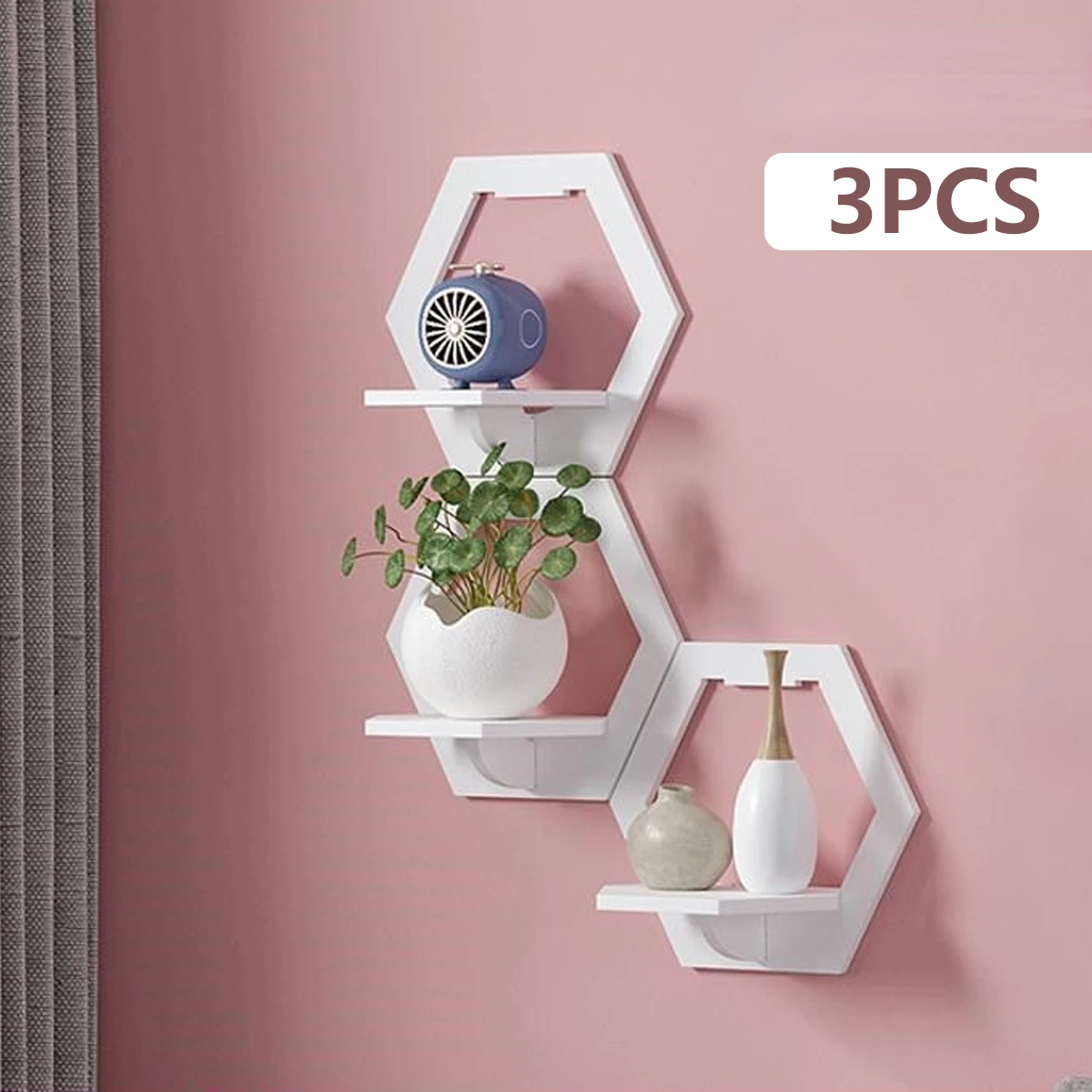 Home Bar Shelf - 3Pcs Hexagon Wall Shelf Punch Free