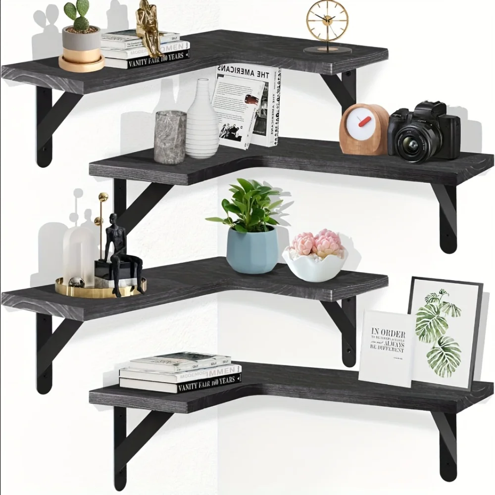 Home Bar Shelf - Natural Wood Grain Floating Shelves Wall-Mounted