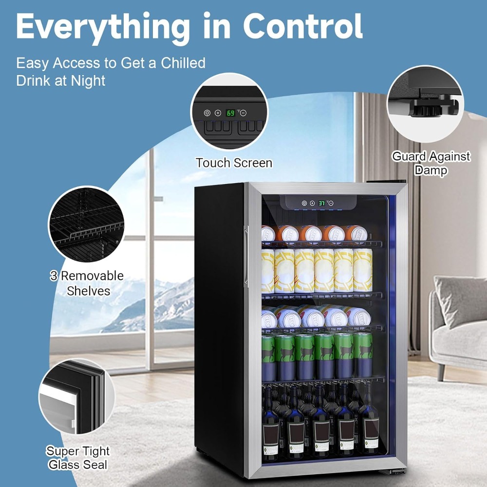 Home Bar And Fridge - 110 Can Compact Beverage Refrigerator, 3.1