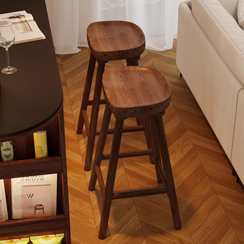 Home Bar Seating - Solid Wood Curved Bar Stool High