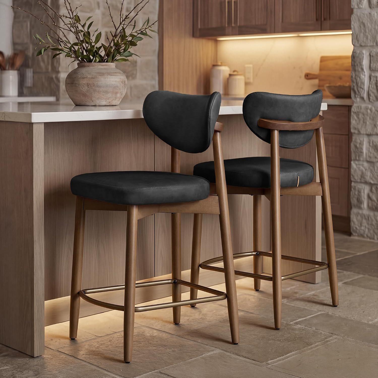 Home Bar Seating - Mid Century Modern Wooden Bar Stools