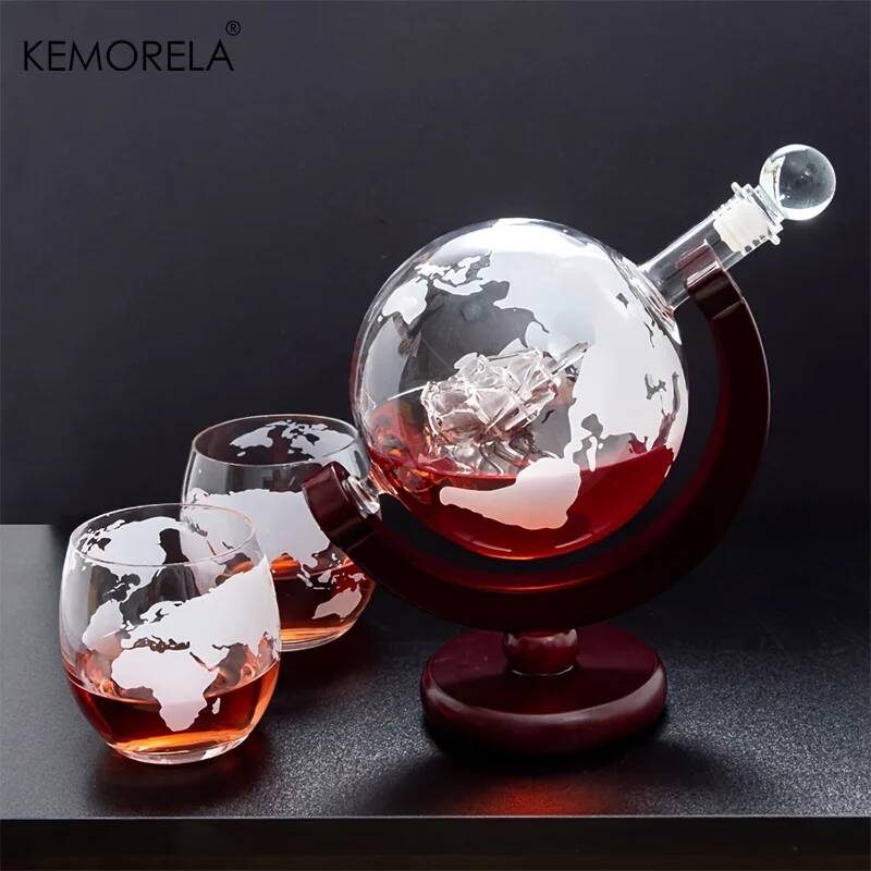 Decanter Globe Set - 900ML Globe Whiskey Decanter Set Lead