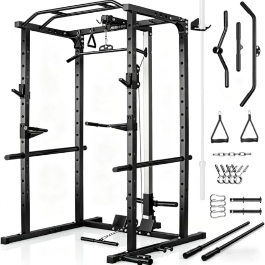 Home Bar And Gym - Home gym power rack with LAT