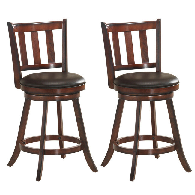Home Bar And Counter - Set 2 Swivel Bar Stools Leather