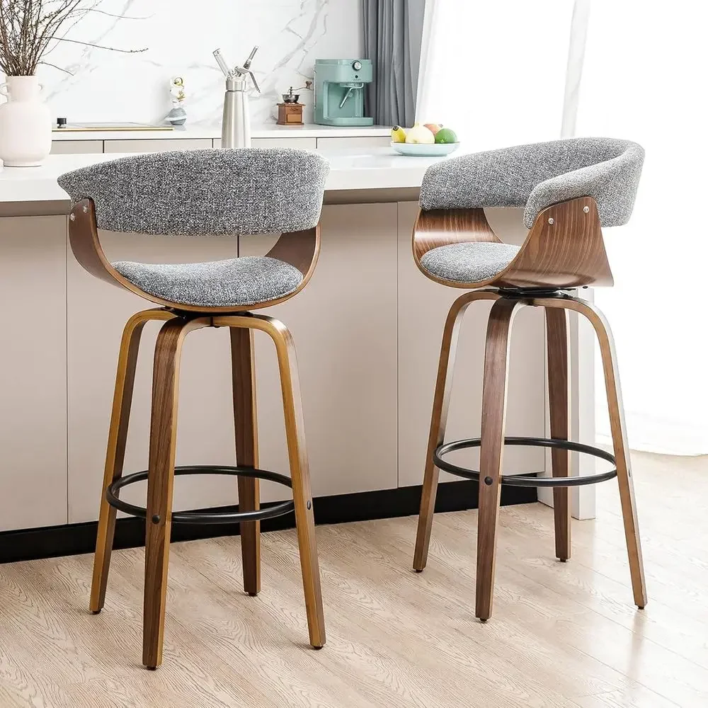 Set of 2 Gray Fabric Swivel Ba - Home Bar Stools ulasan dan harga