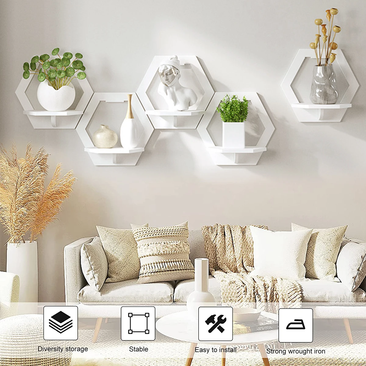 3Pcs Hexagon Wall Shelf Punch  - Home Bar Shelf ulasan dan harga