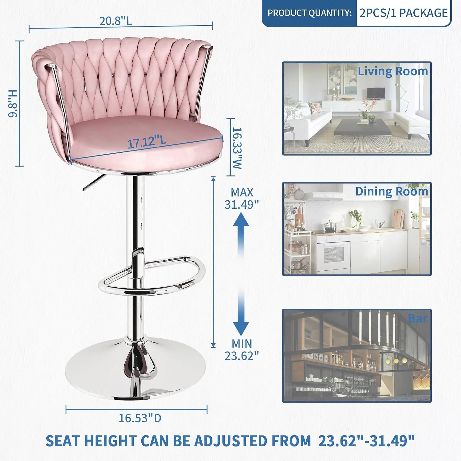 Velvet Bar Stools Set Of 2, Sw - Home Bar And Counter ulasan dan harga