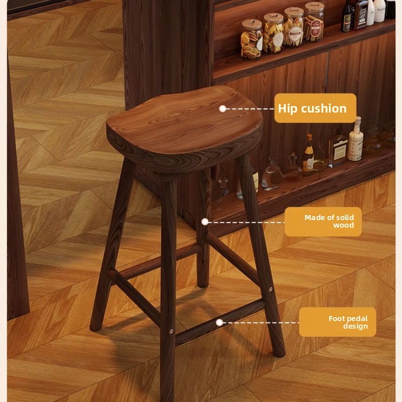 Solid Wood Curved Bar Stool Hi - Home Bar Seating ulasan dan harga