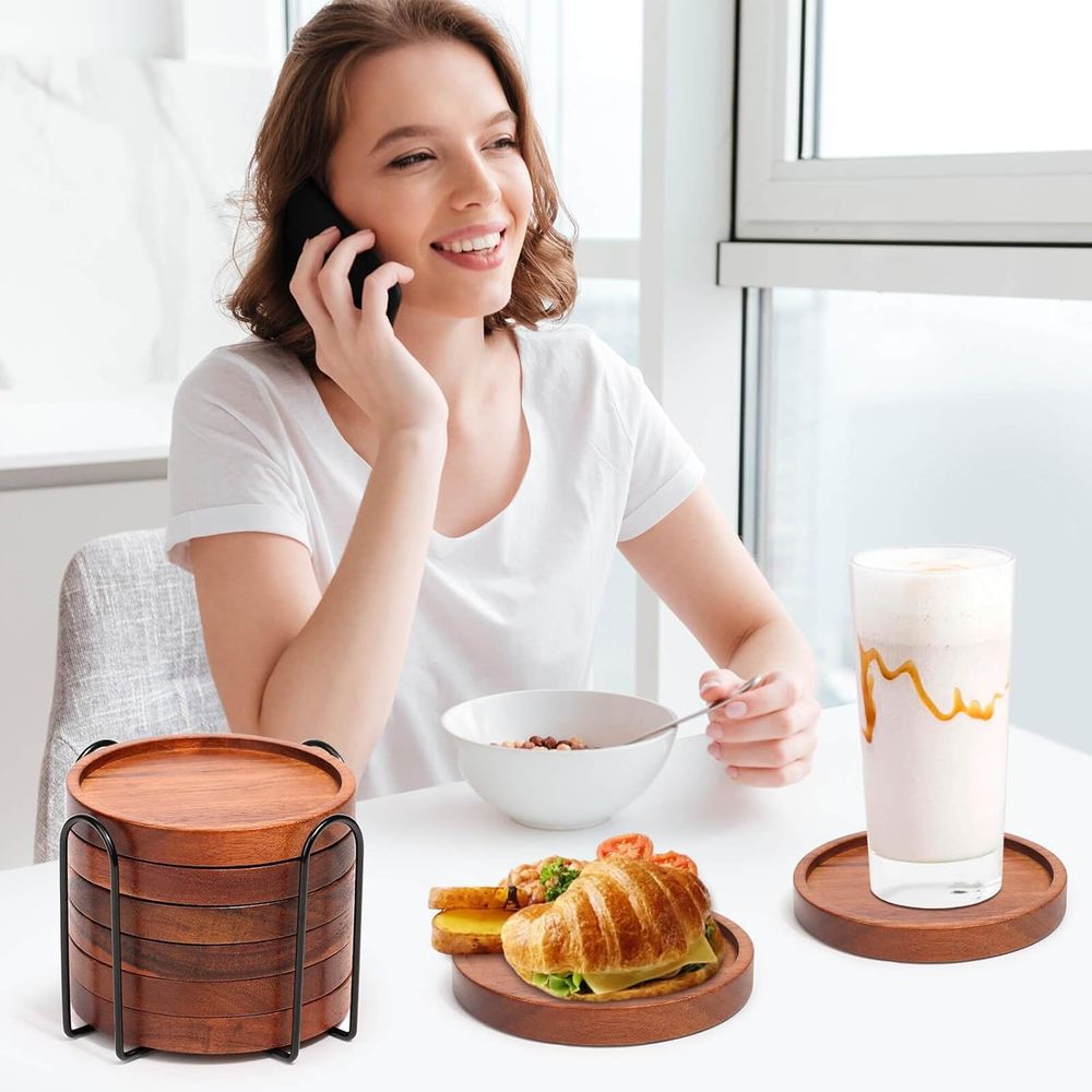 Set of 6 Acacia Wood Coasters  - Home Bar Set ulasan dan harga