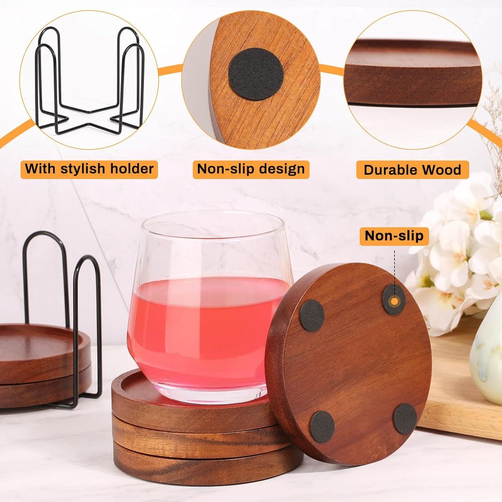 Set of 6 Acacia Wood Coasters  - Home Bar Set ulasan dan harga