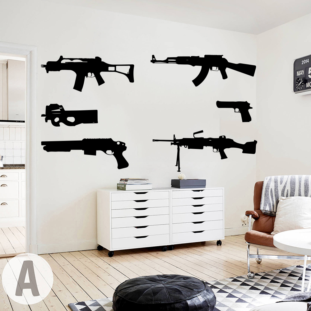 Set Of 6 Guns Wall Decal  Kids - Smoking Gun Kit ulasan dan harga