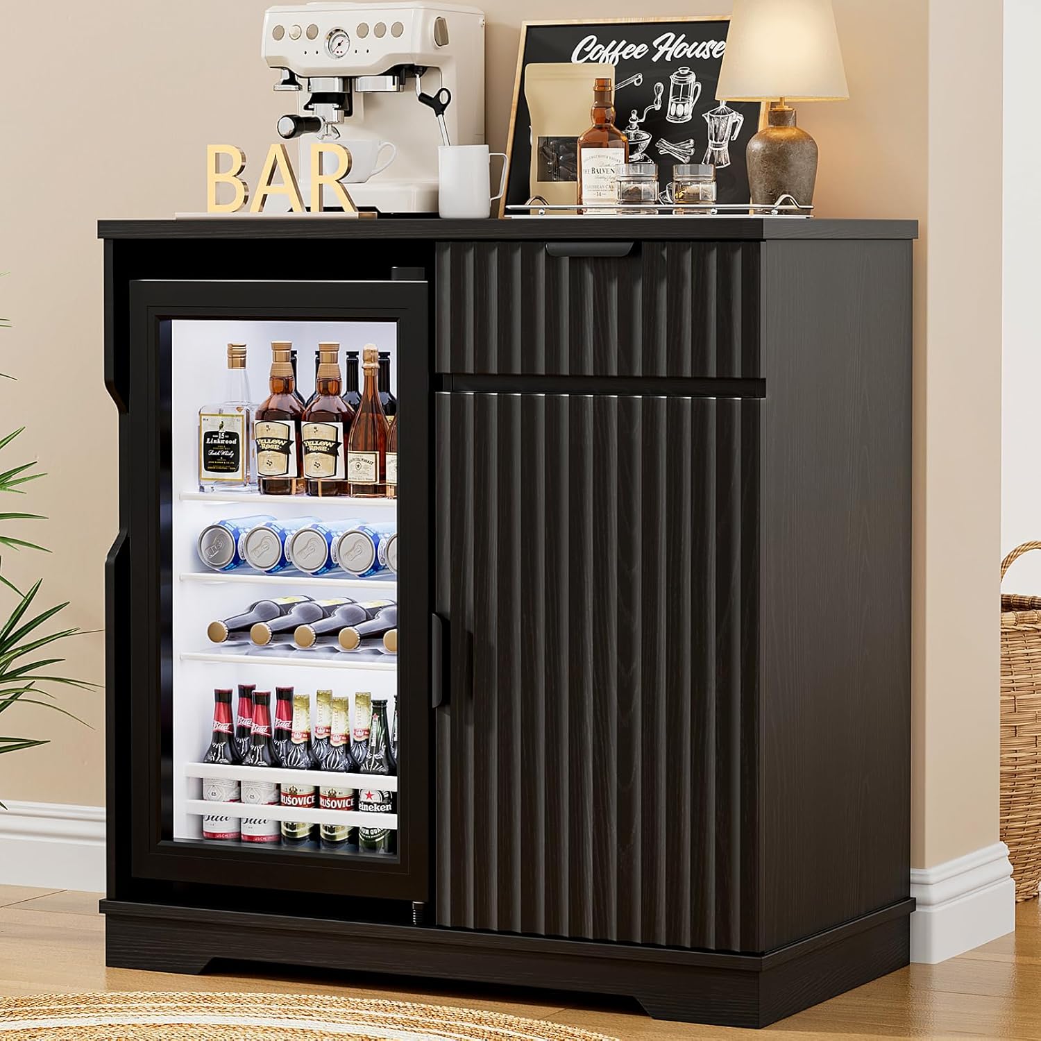 Fluted Coffee Bar Cabinet with - Home Bar And Fridge ulasan dan harga