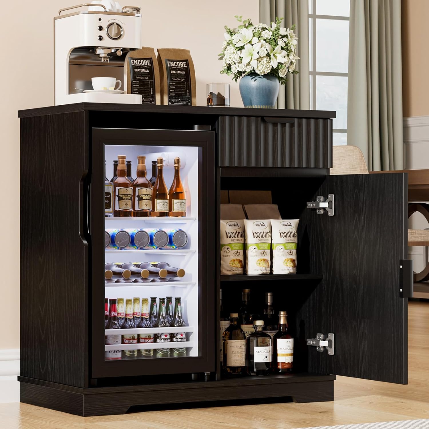Fluted Coffee Bar Cabinet with - Home Bar And Fridge ulasan dan harga