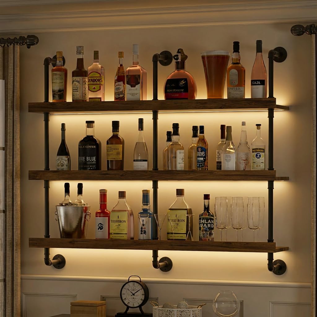 Wall Mounted Wine Rack With LE - Home Bar Shelf ulasan dan harga