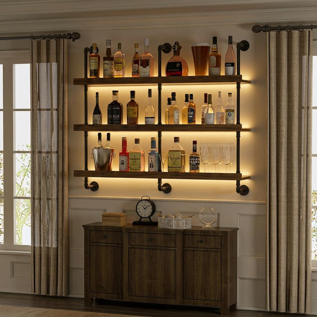 Wall Mounted Wine Rack With LE - Home Bar Shelf ulasan dan harga