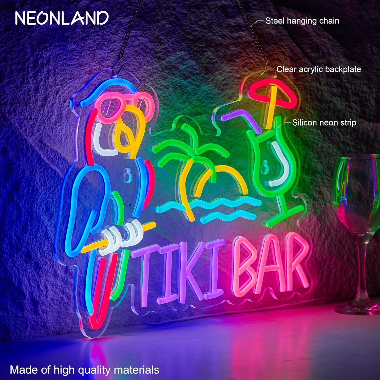Tiki Bar Parrot Palm Tree Neon - Home Bar Signs ulasan dan harga