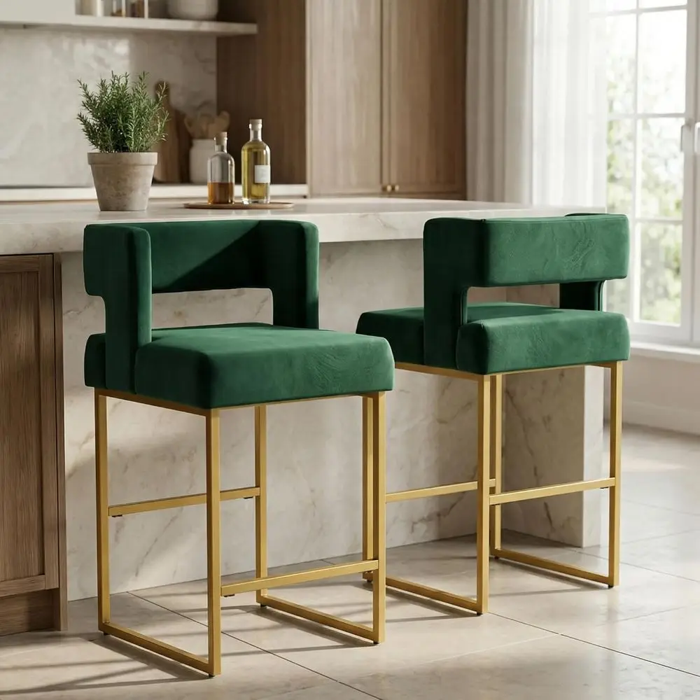 Set of 2 Green Velvet Bar Stoo - Home Bar And Counter ulasan dan harga