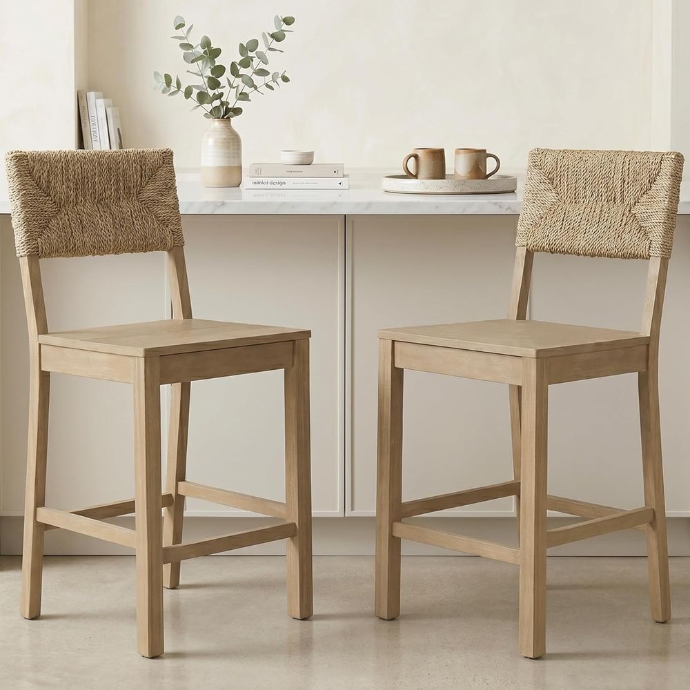 Set of 2 Natural Seagrass Back - Home Bar Stools ulasan dan harga