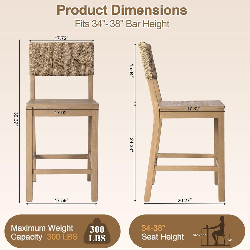 Set of 2 Natural Seagrass Back - Home Bar Stools ulasan dan harga