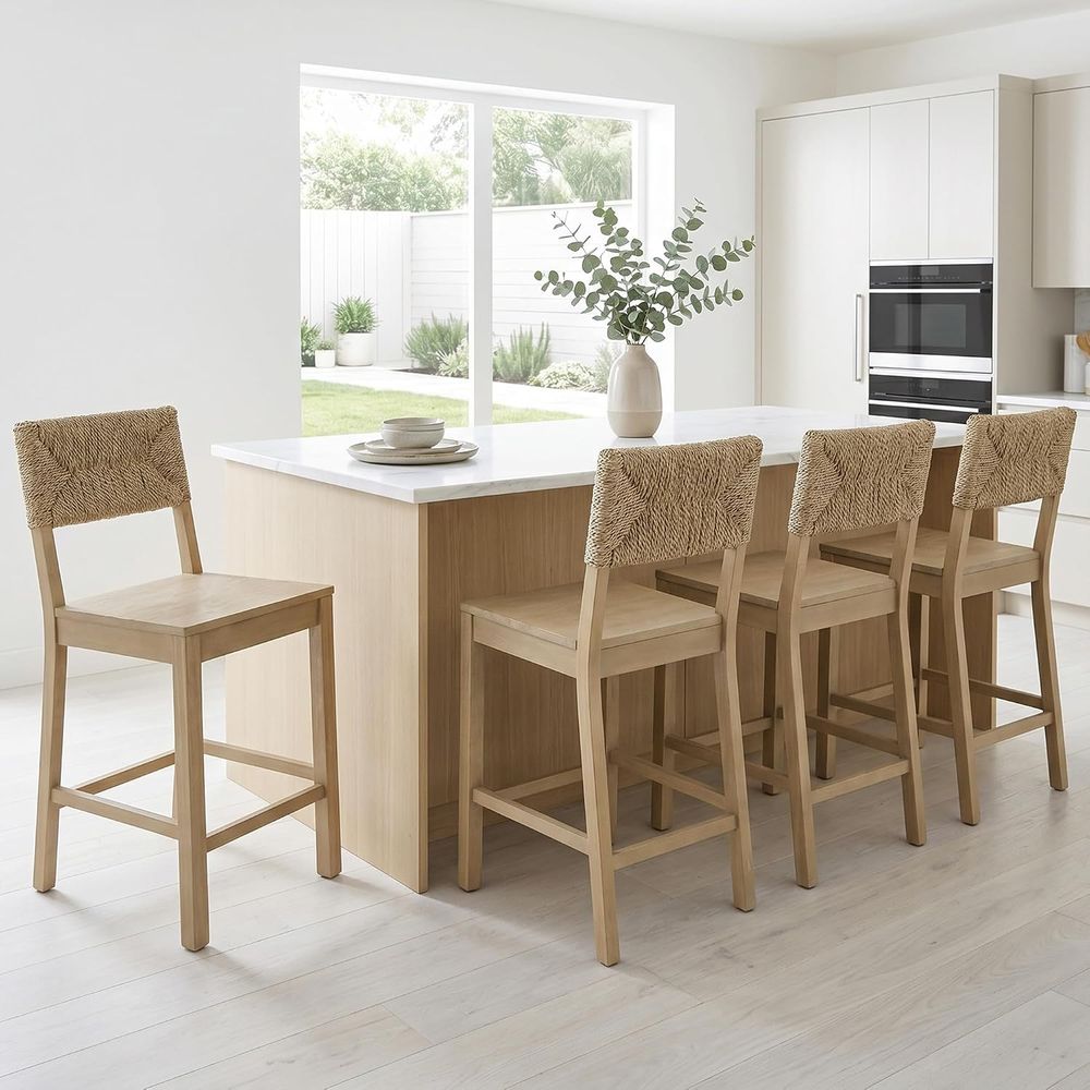 Set of 2 Natural Seagrass Back - Home Bar Stools ulasan dan harga