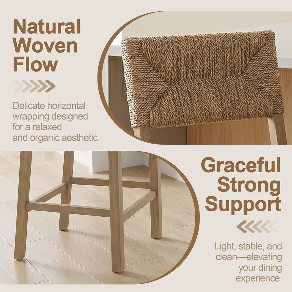 Set of 2 Natural Seagrass Back - Home Bar Stools ulasan dan harga