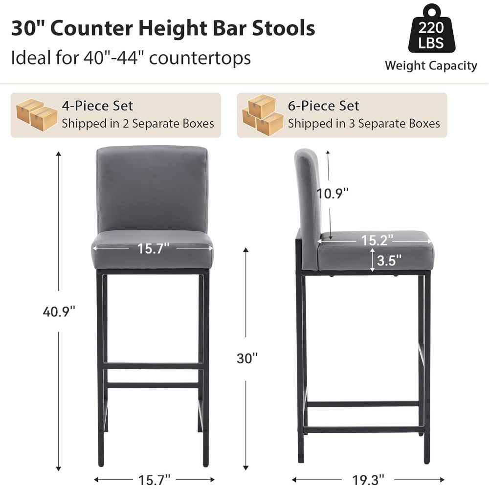 Set of 4 Grey Upholstered Leat - Home Bar Stools ulasan dan harga