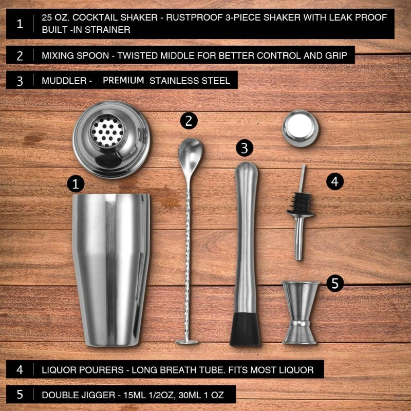 5-Piece Stainless Steel Bar Mi - Boston Shaker Set ulasan dan harga