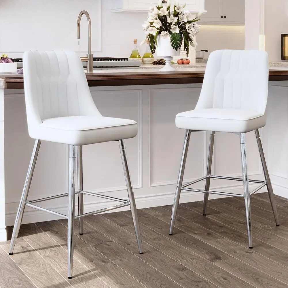Set of 2 White Upholstered 27  - Home Bar And Counter ulasan dan harga