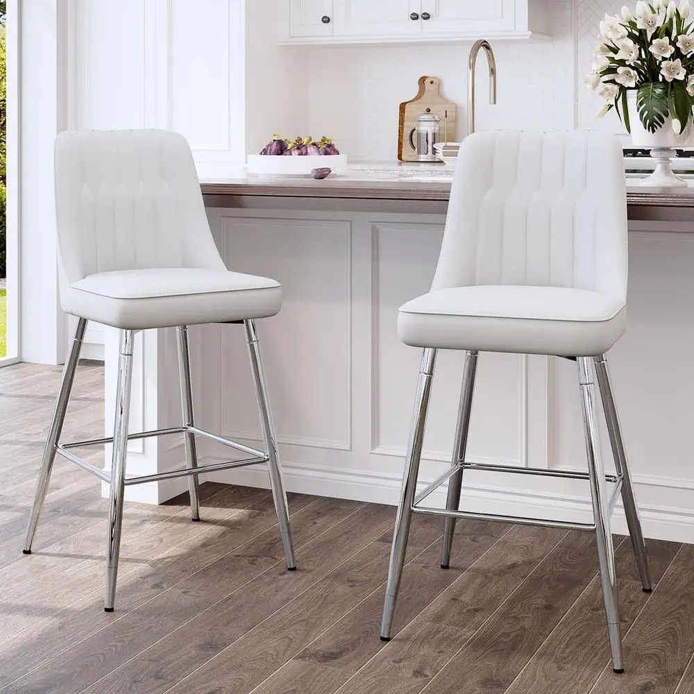 Set of 2 White Upholstered 27  - Home Bar And Counter ulasan dan harga